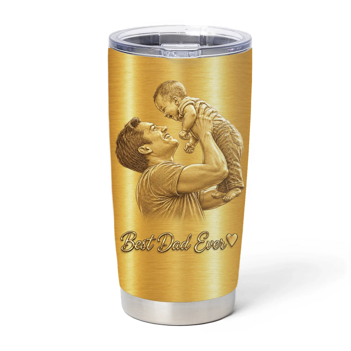 A Father’s Love - Personalized Tumbler, Gift For Dad, Best Dad Ever, Drawing Golden Portrait From Photo