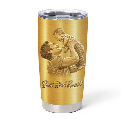 A Father’s Love - Personalized Tumbler, Gift For Dad, Best Dad Ever, Drawing Golden Portrait From Photo