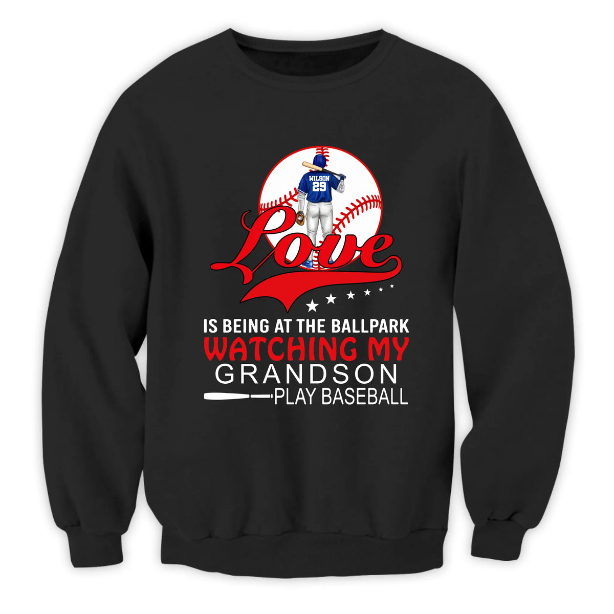 Love Is Being At The Ballpark Watching My Grandson Play Baseball - Personalized T-Shirt, Gift For Baseball Fan, Baseball Lovers, Baseball Family