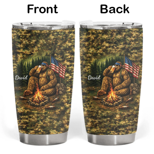 Drinking Beer & Avoiding People - Personalized Tumbler, Camping Gift For Camping Lovers, Funny Bigfoot Camping