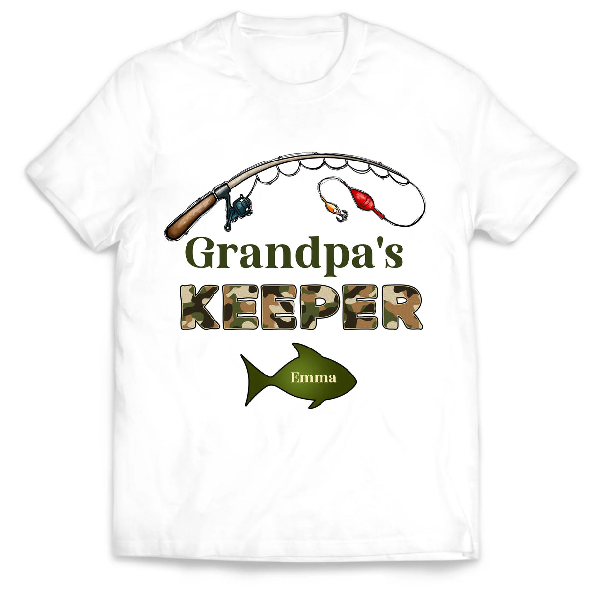 Grandpa‘s Keepers Camouflage Pattern Fishing Personalized T-Shirt, Gift For Dad And Kids, Fishing Dad T-Shirt