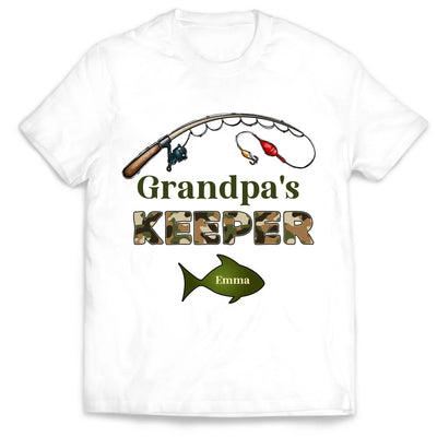 Grandpa‘s Keepers Camouflage Pattern Fishing Personalized T-Shirt, Gift For Dad And Kids, Fishing Dad T-Shirt