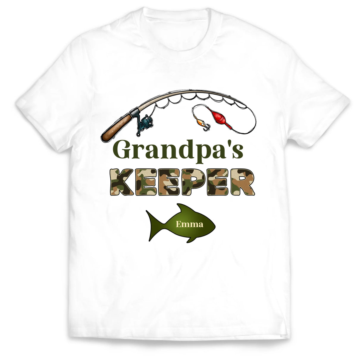 Grandpa‘s Keepers Camouflage Pattern Fishing Personalized T-Shirt, Gift For Dad And Kids, Fishing Dad T-Shirt