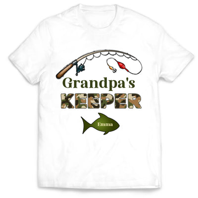Grandpa‘s Keepers Camouflage Pattern Fishing Personalized T-Shirt, Gift For Dad And Kids, Fishing Dad T-Shirt