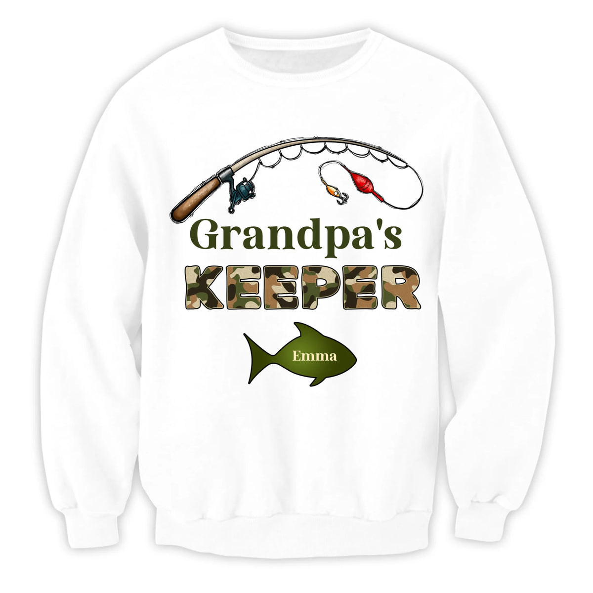 Grandpa‘s Keepers Camouflage Pattern Fishing Personalized T-Shirt, Gift For Dad And Kids, Fishing Dad T-Shirt