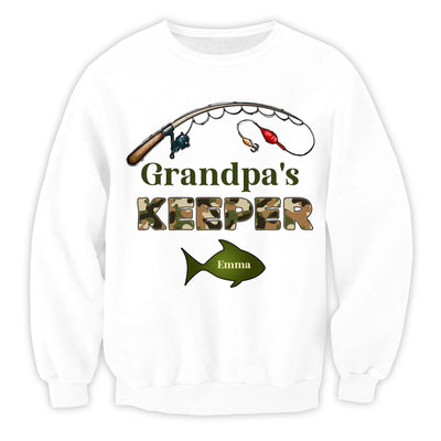 Grandpa‘s Keepers Camouflage Pattern Fishing Personalized T-Shirt, Gift For Dad And Kids, Fishing Dad T-Shirt