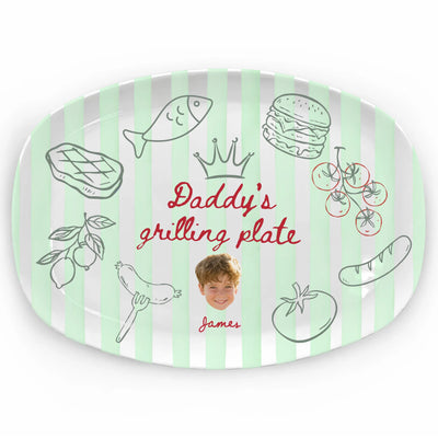 Daddy’s BBQ Crew - Personalized Platter, Dad Grilling Plate with Kids' Faces, Funny Gift for Grill Master, Custom BBQ Photo Stripes Platter for Daddy
