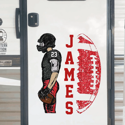 Behind Every Football Player Is A Family Cheering With All Their Heart - Personalized Decal, Custom Football Name & Number Sticker For Sports Moms And Dads, Football Lovers Gift