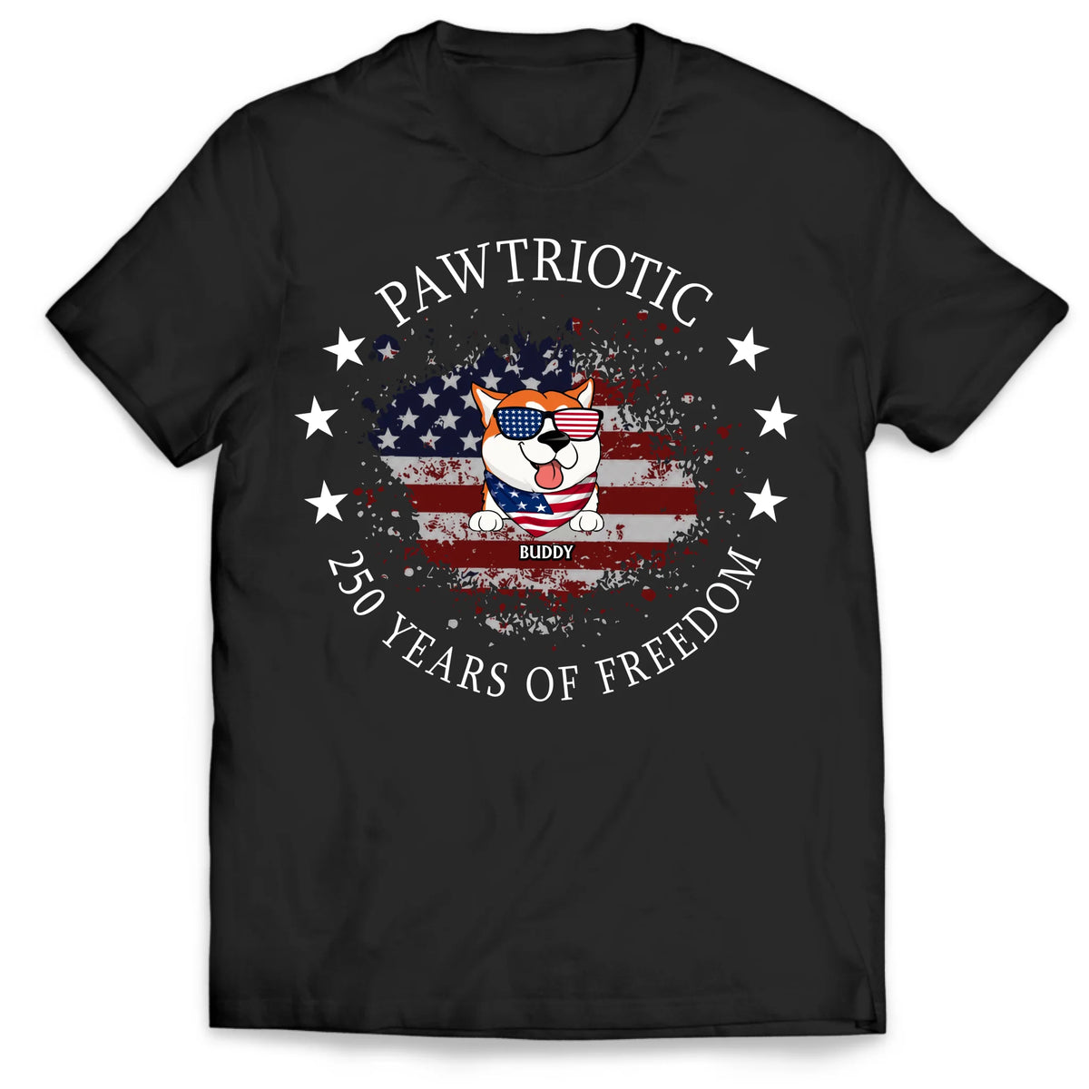 Pawtriotic 250 Years Of Freedom - Personalized T-Shirt, Patriotic Dog Dad/Dog Mom Shirt, 4th Of July Gift for Dog Lovers