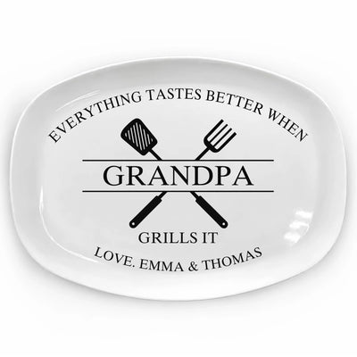 Daddy's Secret Ingredient Is Love - Personalized Platter, BBQ Dad Gift, Custom Family Platter, Gift From Kids For Dad