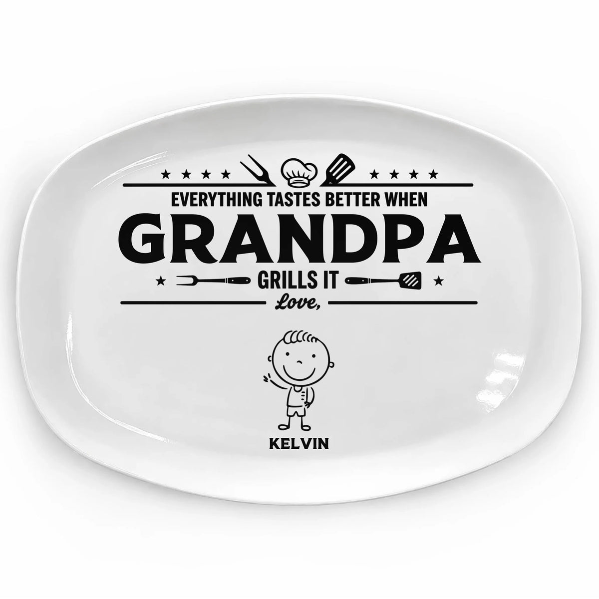 Everything Tastes Better When Grandpa Grills It - Personalized Platter, Gift For Dad, Grandpa, BBQ Lovers Gift, Father's Day Plate Gift