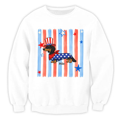 Striped Patriotic Dachshund - Personalized T-Shirt, 4th Of July Gift, Gift For Dachshund Lovers