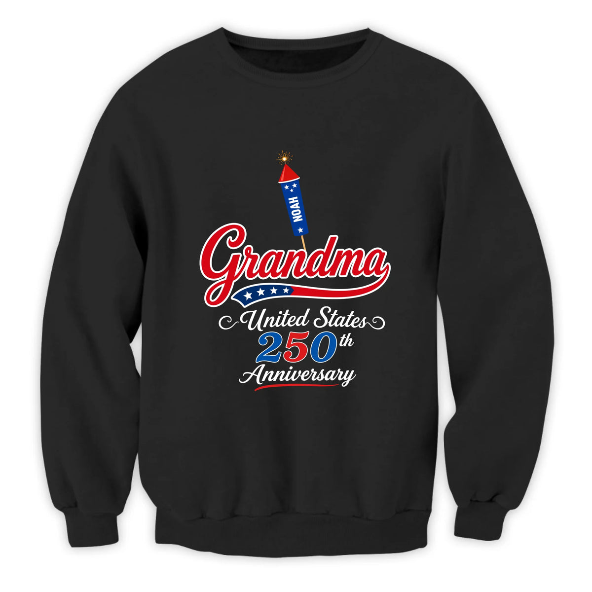 Patriotic Grandma - Personalized T-Shirt, Custom Name Fireworks Tee, United States 250th Anniversary Celebration