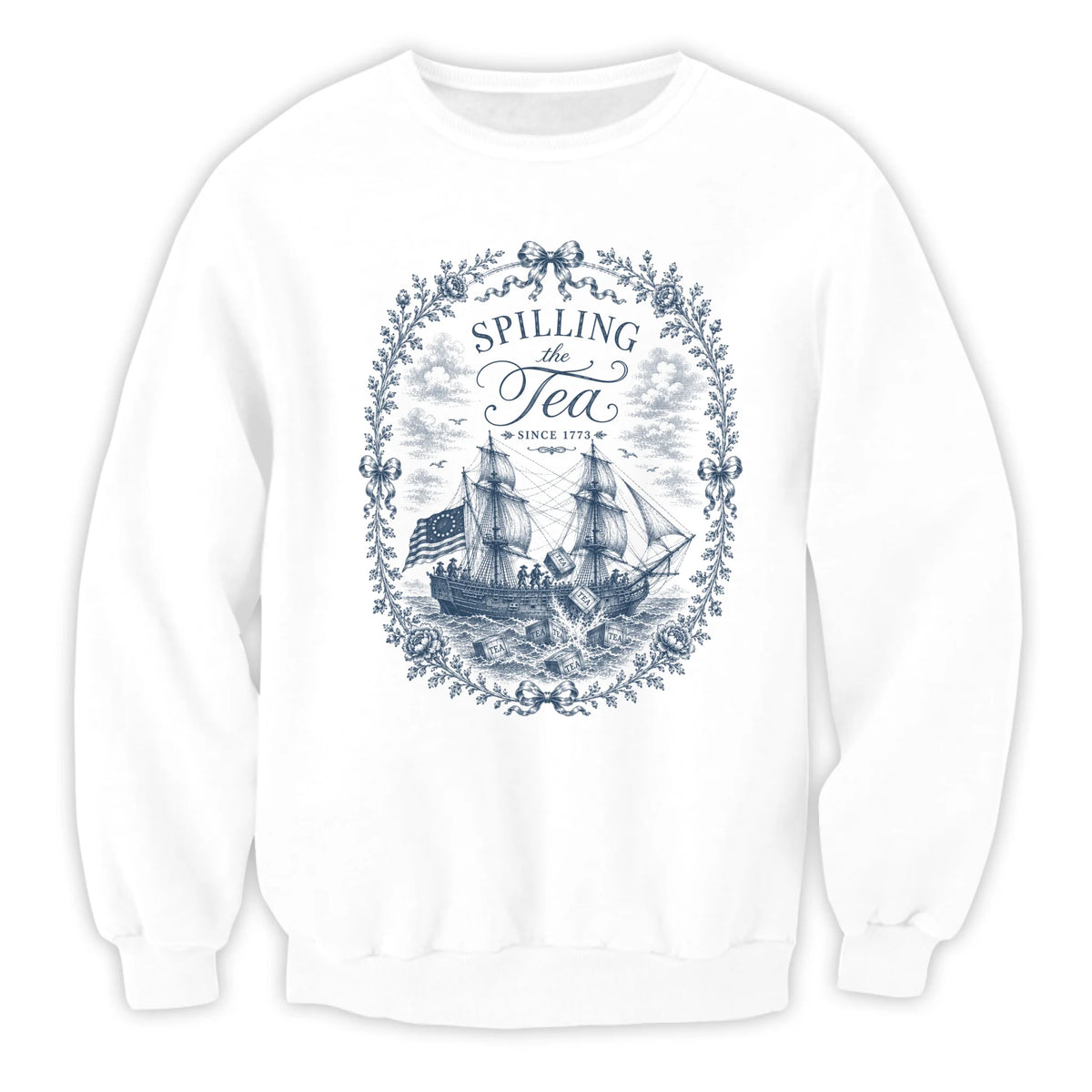 Boston Tea Party Coquette Shirt, Vintage Toile Patriotic Tee, Spilling The Tea Since 1773 Shirt, Patriotic 4th Of July Tee