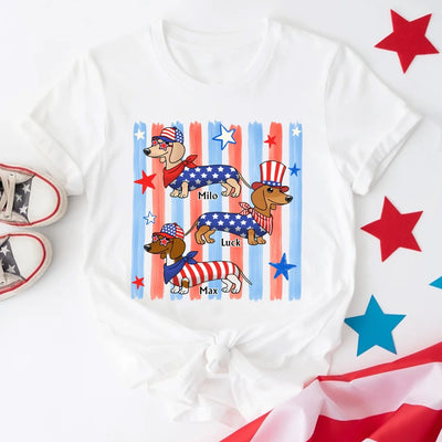 Striped Patriotic Dachshund - Personalized T-Shirt, 4th Of July Gift, Gift For Dachshund Lovers
