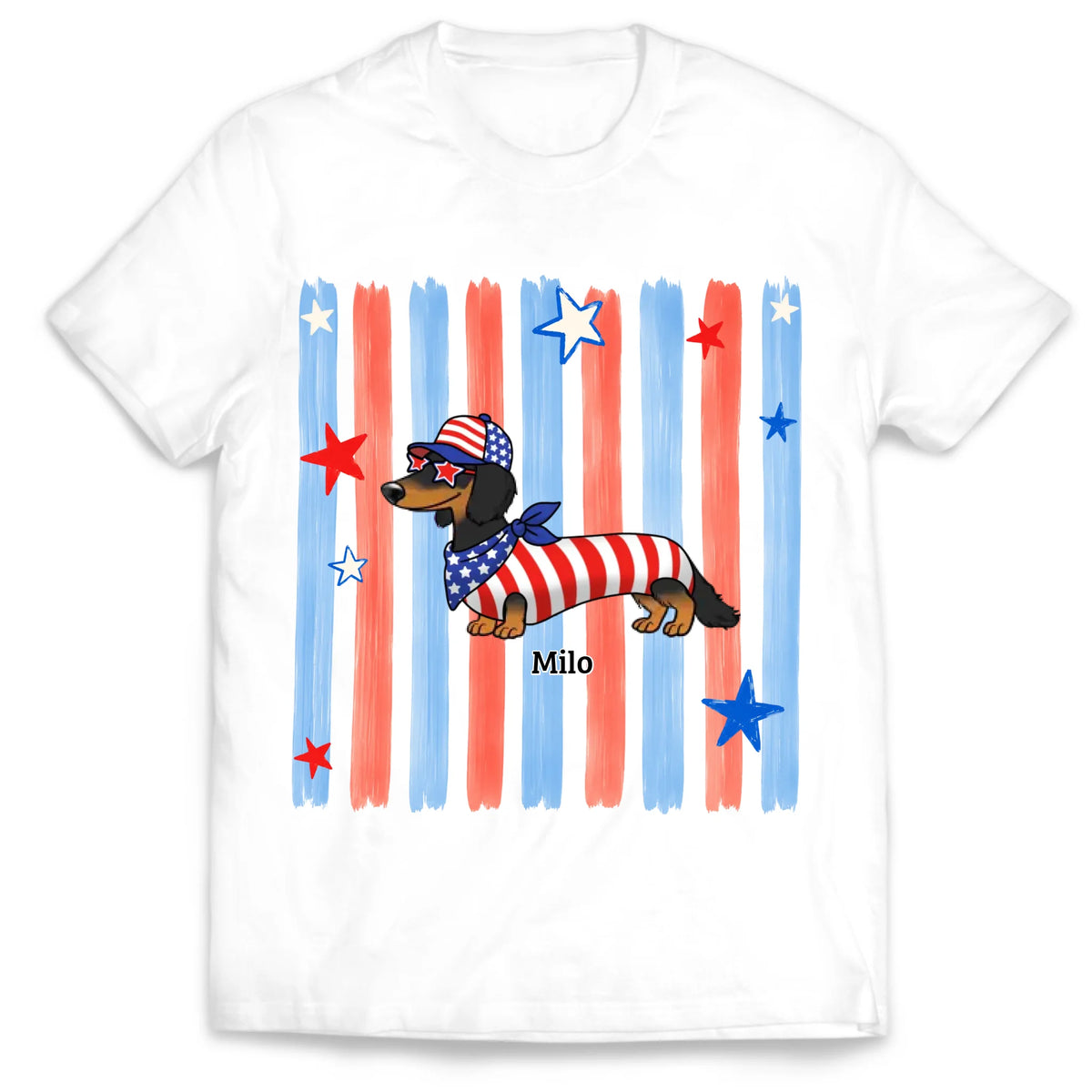 Striped Patriotic Dachshund - Personalized T-Shirt, 4th Of July Gift, Gift For Dachshund Lovers