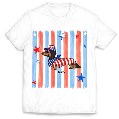 Striped Patriotic Dachshund - Personalized T-Shirt, 4th Of July Gift, Gift For Dachshund Lovers