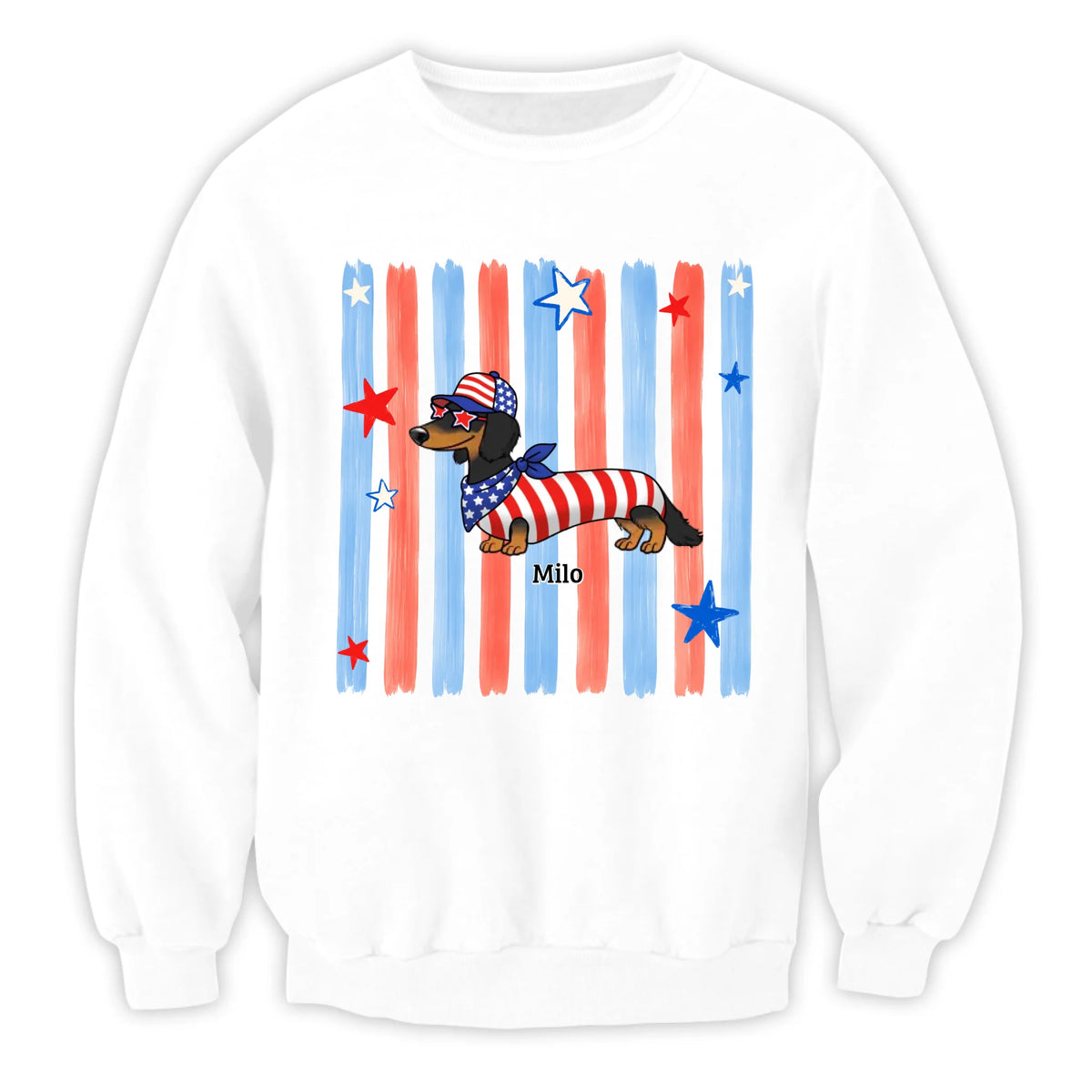 Striped Patriotic Dachshund - Personalized T-Shirt, 4th Of July Gift, Gift For Dachshund Lovers