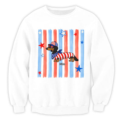 Striped Patriotic Dachshund - Personalized T-Shirt, 4th Of July Gift, Gift For Dachshund Lovers