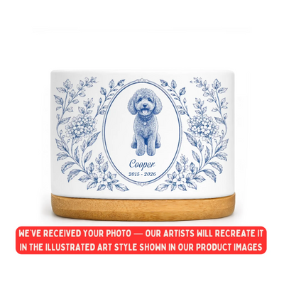 Pet Memorial Portrait With Flowers - Personalized Plant Pot, Pet Succulent Plant Pot, Pet Home Decor, Dog Remembrance Gift, Gift for Pet Lovers