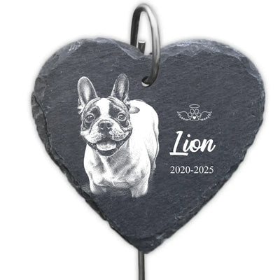 A Piece Of My Heart Lives In Heaven - Personalized Garden Slate, Custom Pet Portrait Slate, Forever Loved Remembrance Gift