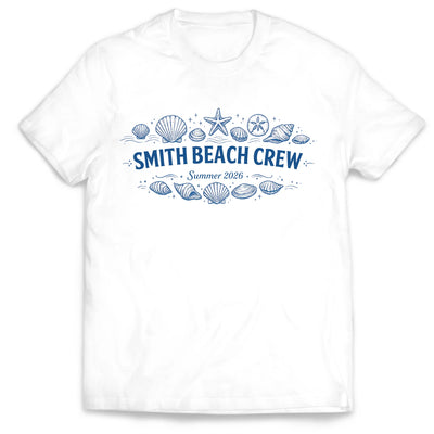 Family Beach Vacation - Personalized Shirt Family Name Summer Seashells Tee, Matching Family Shirts, Beach Crew Shirts, Summer Tees