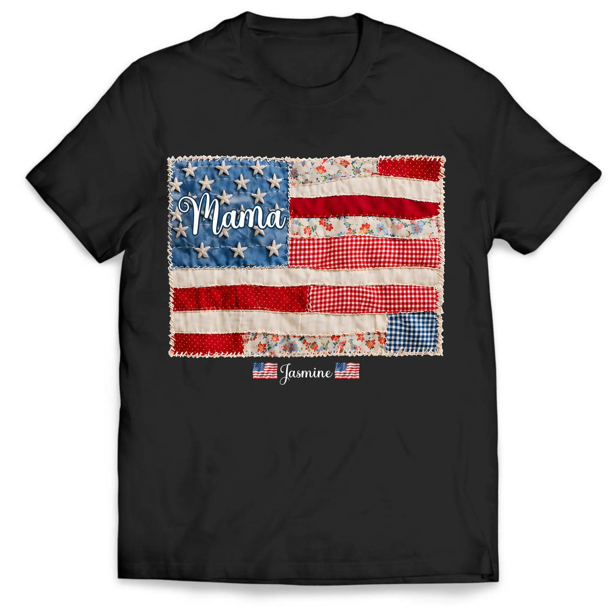 Stars, Stripes &amp; Grandkids - Personalized T-Shirt, Mimi Patchwork Flag Shirt, Custom Grandkids Names T-Shirt, Patriotic Grandma Fourth Of July Gift