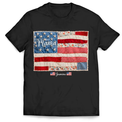Stars, Stripes & Grandkids - Personalized T-Shirt, Mimi Patchwork Flag Shirt, Custom Grandkids Names T-Shirt, Patriotic Grandma Fourth Of July Gift