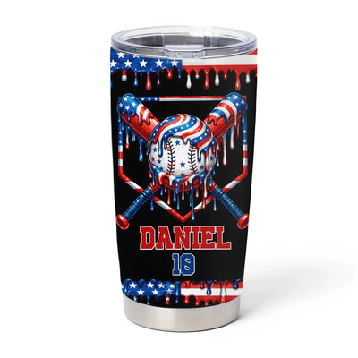 America US Flag Baseball - Personalized Tumbler, Baseball Softball Cup, Youth Birthday Gift, Team Name Number Gift, Player Drinkware