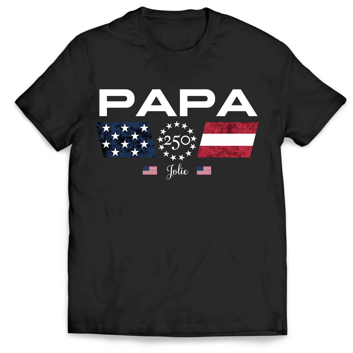 Papa 250 Years Of Freedom - Personalized T-Shirt, Custom Kids Names Sleeve, Patriotic Grandpa Family, U.S. 250th Anniversary 1776- 202
