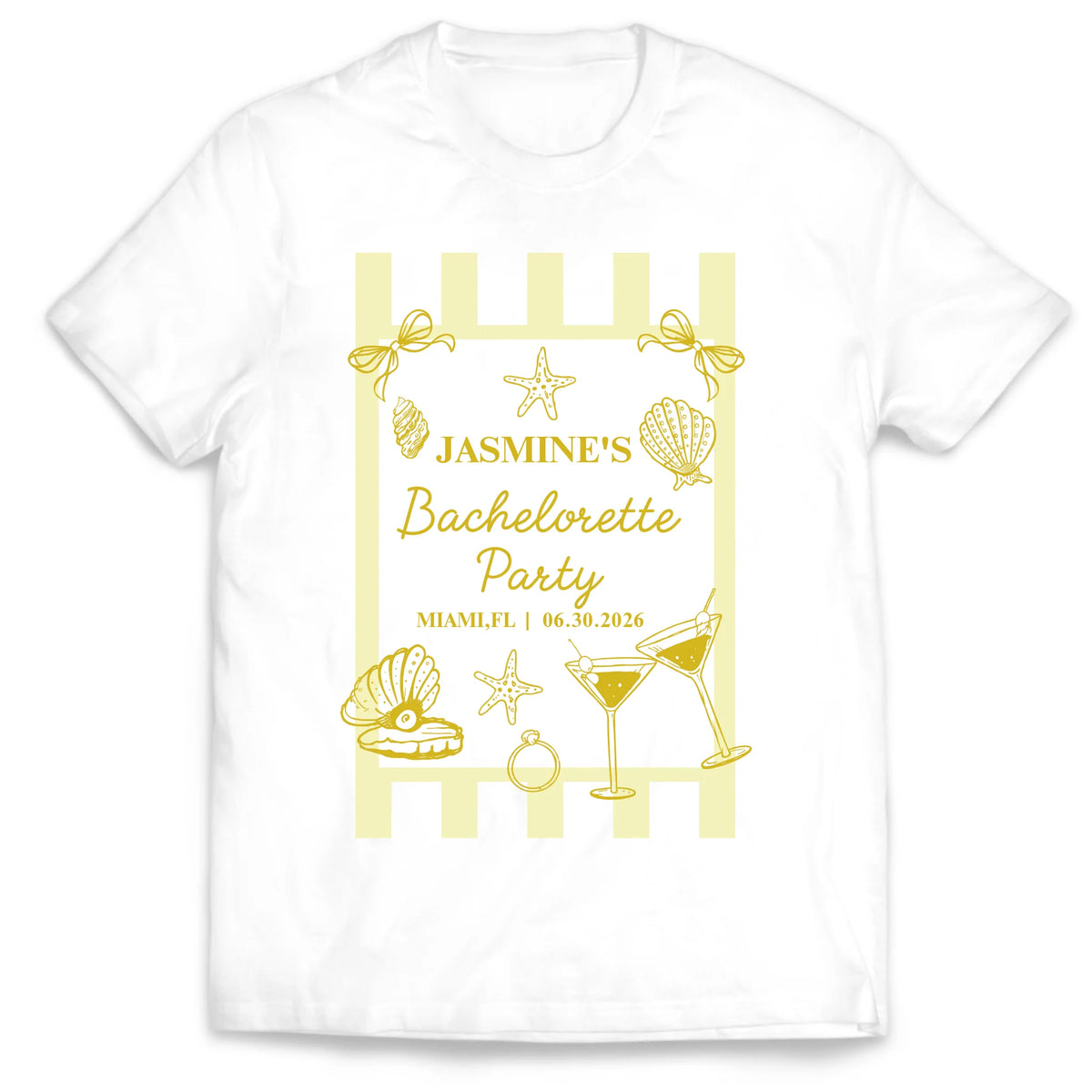 Bachelorette Seashell Beach Party - Personalized T-Shirt, Tropical Bridal Shower Favor, Custom Bridesmaid Beach Tee