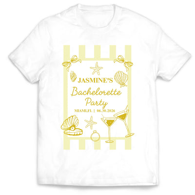 Bachelorette Seashell Beach Party - Personalized T-Shirt, Tropical Bridal Shower Favor, Custom Bridesmaid Beach Tee