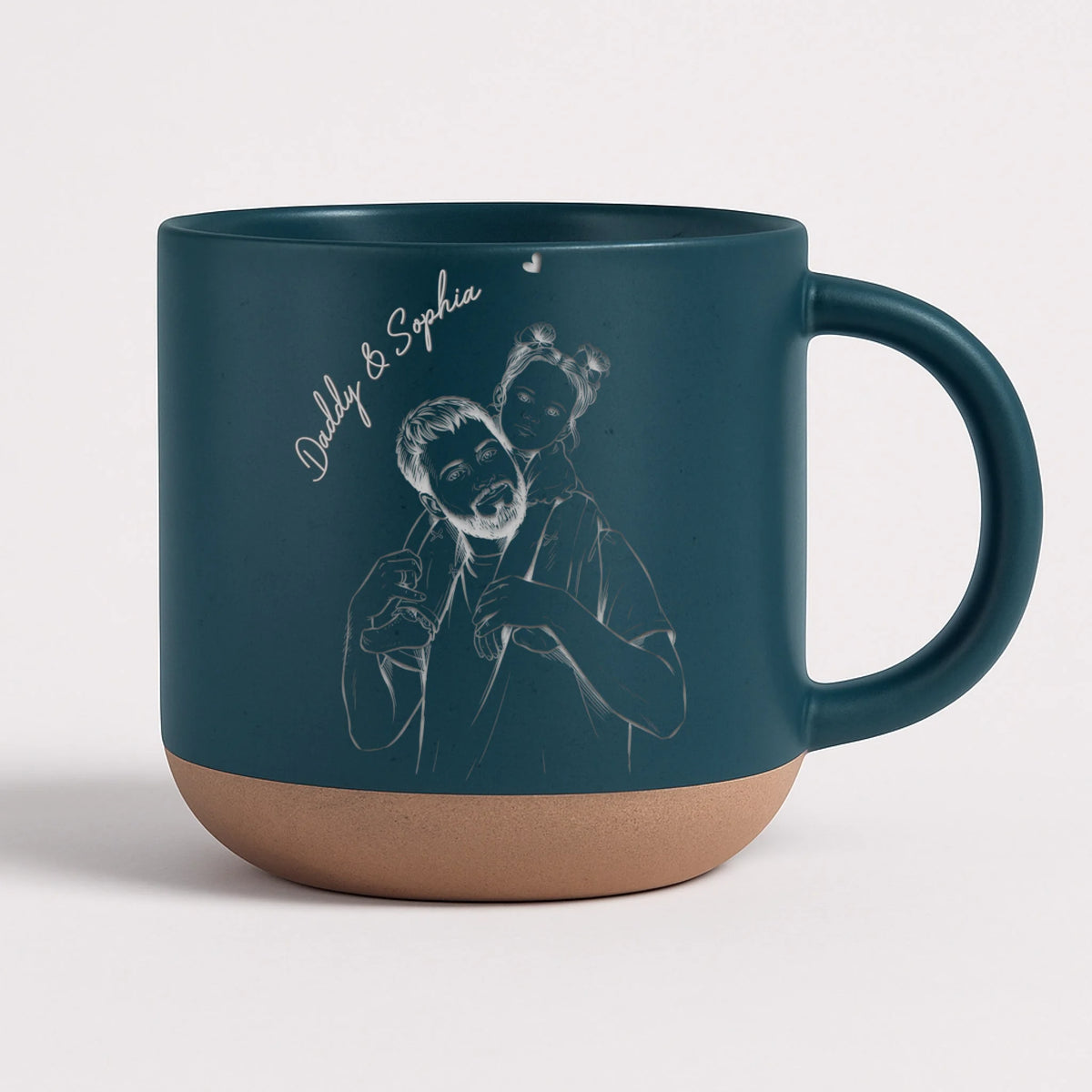 Daddy &amp; Me - Personalized Engraved Pottery Mug, Photo Sketch Father’s Day Gift, New Dad Keepsake