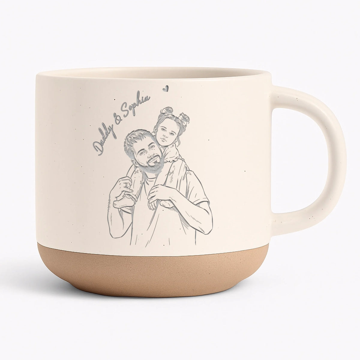 Daddy &amp; Me - Personalized Engraved Pottery Mug, Photo Sketch Father’s Day Gift, New Dad Keepsake