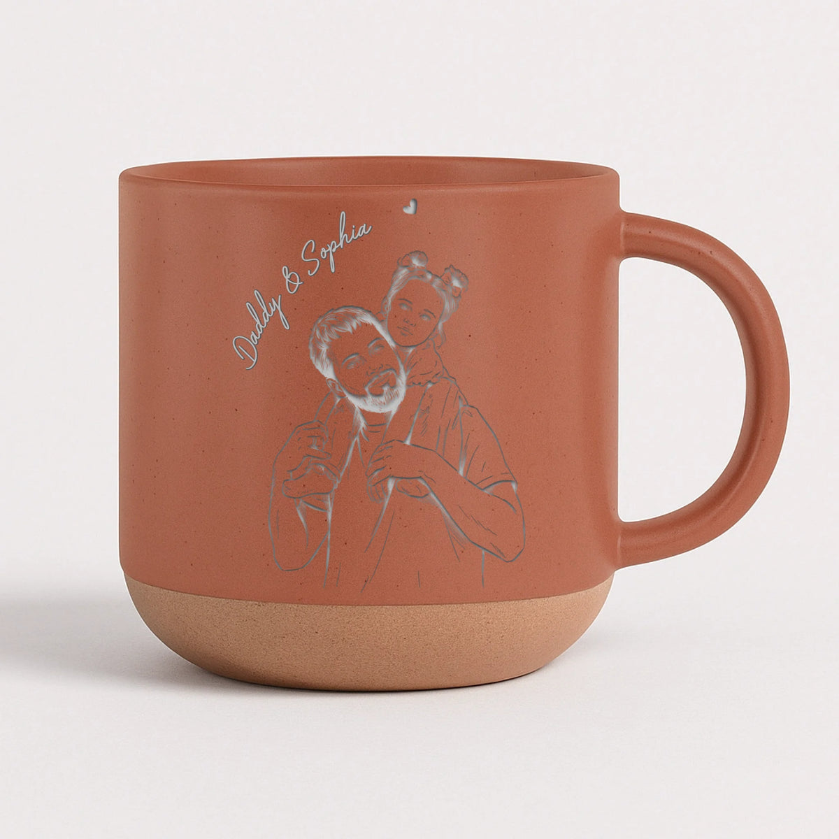 Daddy &amp; Me - Personalized Engraved Pottery Mug, Photo Sketch Father’s Day Gift, New Dad Keepsake