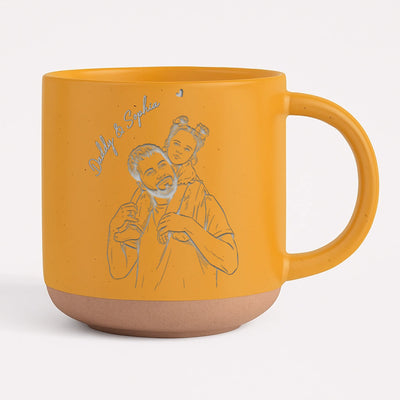 Daddy & Me - Personalized Engraved Pottery Mug, Photo Sketch Father’s Day Gift, New Dad Keepsake