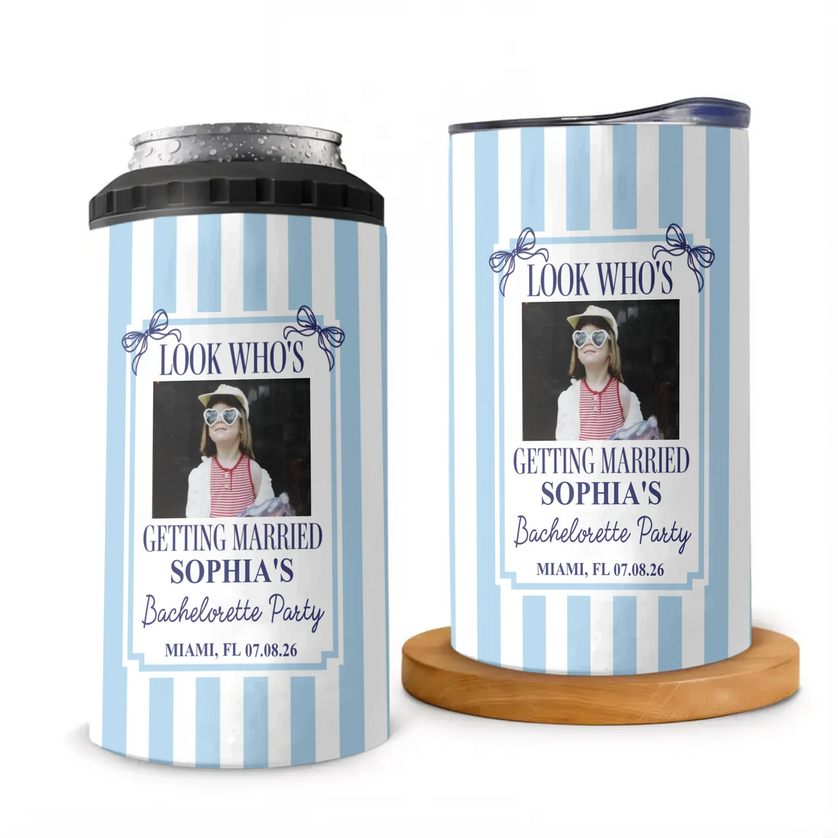 Bachelorette Baby Picture Beach Party - Personalized Can Cooler, Coastal Wedding Party Gift, Custom Can Sleeve