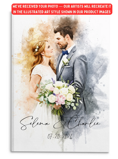 Watercolor Wedding Portrait - Personalized Canvas, Wedding Gift For Couple, Anniversary Gift, Couple Portrait