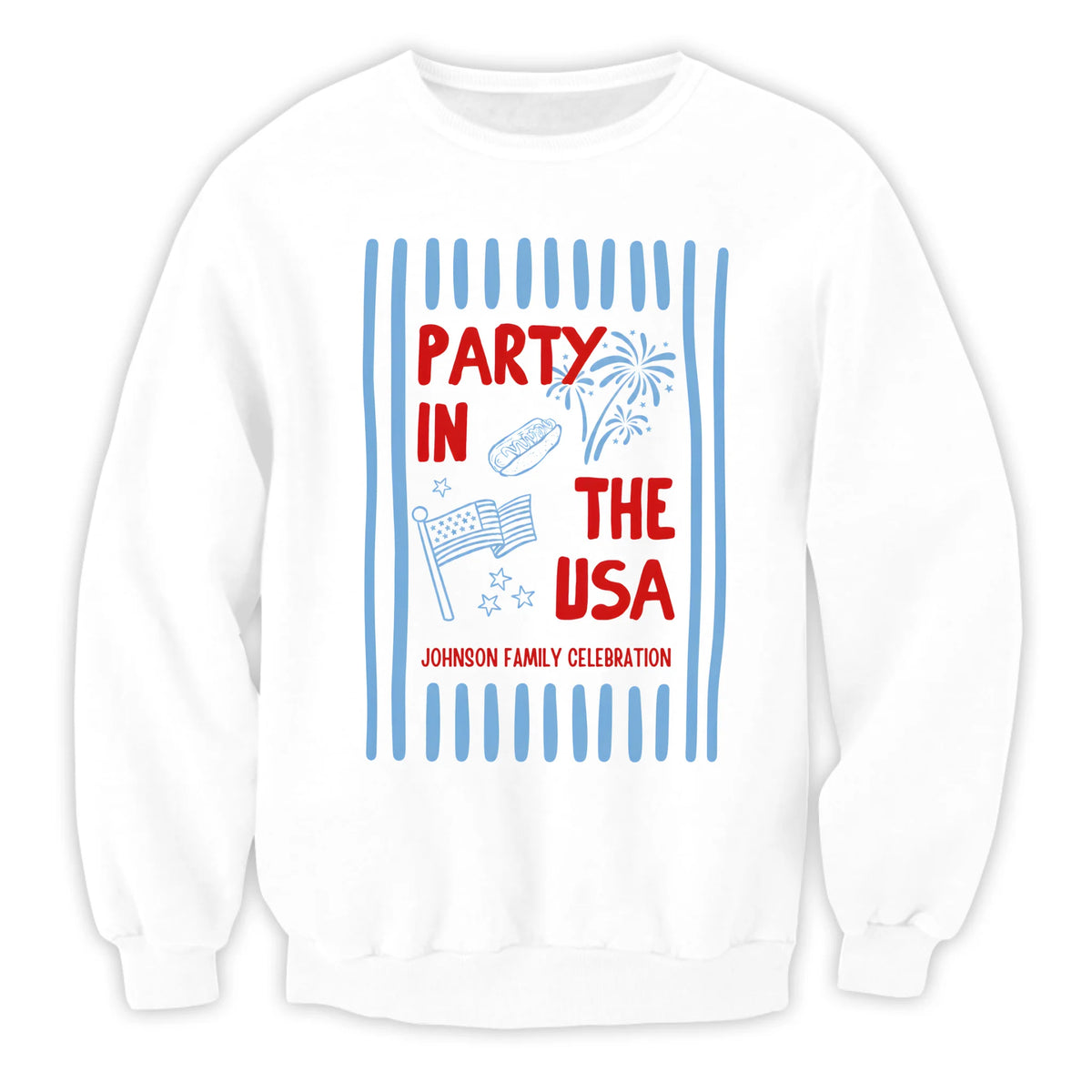 Party In The USA With Family Name - Personalized T-shirt, Family Celebration T-Shirt, 4th of July Family Party Tee, Patriotic USA Fireworks Shirt