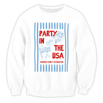 Party In The USA With Family Name - Personalized T-shirt, Family Celebration T-Shirt, 4th of July Family Party Tee, Patriotic USA Fireworks Shirt