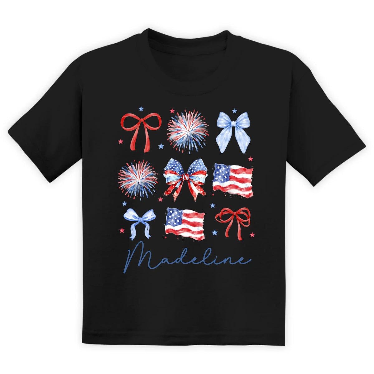 4th Of July Girls Coquette Bow - Personalized T-Shirt, 4th Of July Gift, Patriotic Coquette Bow Shirt, Custom 4th Of July Gift