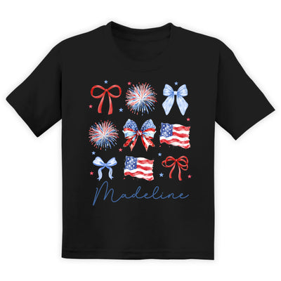 4th Of July Girls Coquette Bow - Personalized T-Shirt, 4th Of July Gift, Patriotic Coquette Bow Shirt, Custom 4th Of July Gift