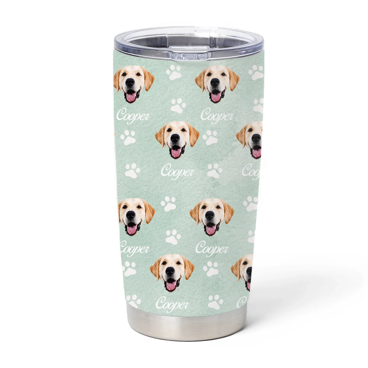 Pet Face - Personalized Tumbler, Custom Dog Photo Cup, Paw Print Dog Mom Gift, Custom Dog Name Tumbler, Pet Lover Gift