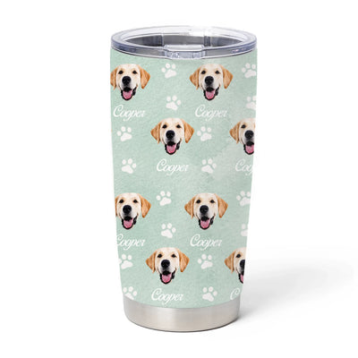 Pet Face - Personalized Tumbler, Custom Dog Photo Cup, Paw Print Dog Mom Gift, Custom Dog Name Tumbler, Pet Lover Gift