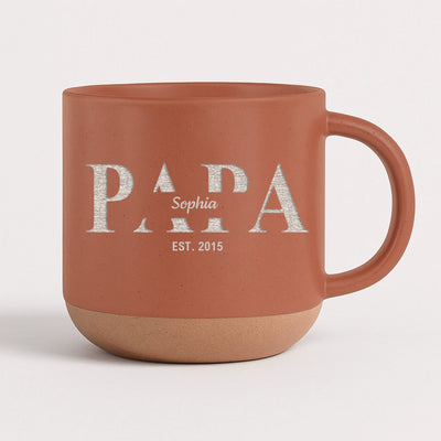 Dad Est. By Love, Built For Life - Personalized Engraved Pottery Mug, Gift For Dad, Father's Day Gift With Custom Kid Names And Birth Years