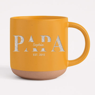 Dad Est. By Love, Built For Life - Personalized Engraved Pottery Mug, Gift For Dad, Father's Day Gift With Custom Kid Names And Birth Years