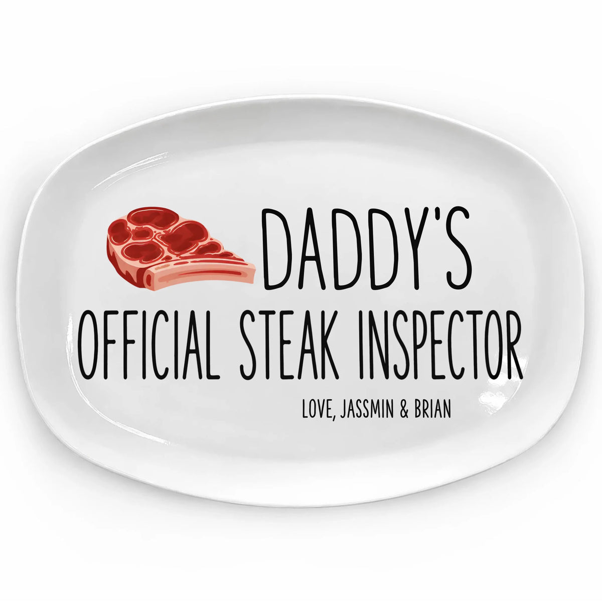 Daddy's Official Steak Inspector - Personalized Platter, BBQ Serving Plate, Custom Dad Gift From Kids
