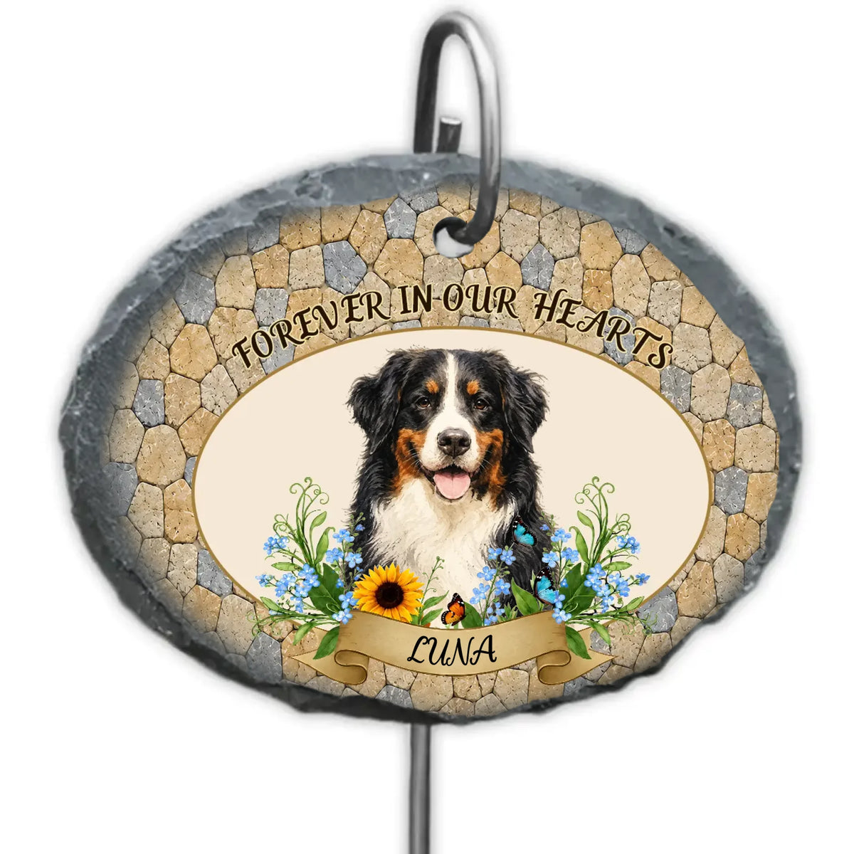 Forever In Our Heart Pet Photo - Personalized Garden Slate, Cat Dog Outdoor Decor, Pet Loss Remembrance Gift