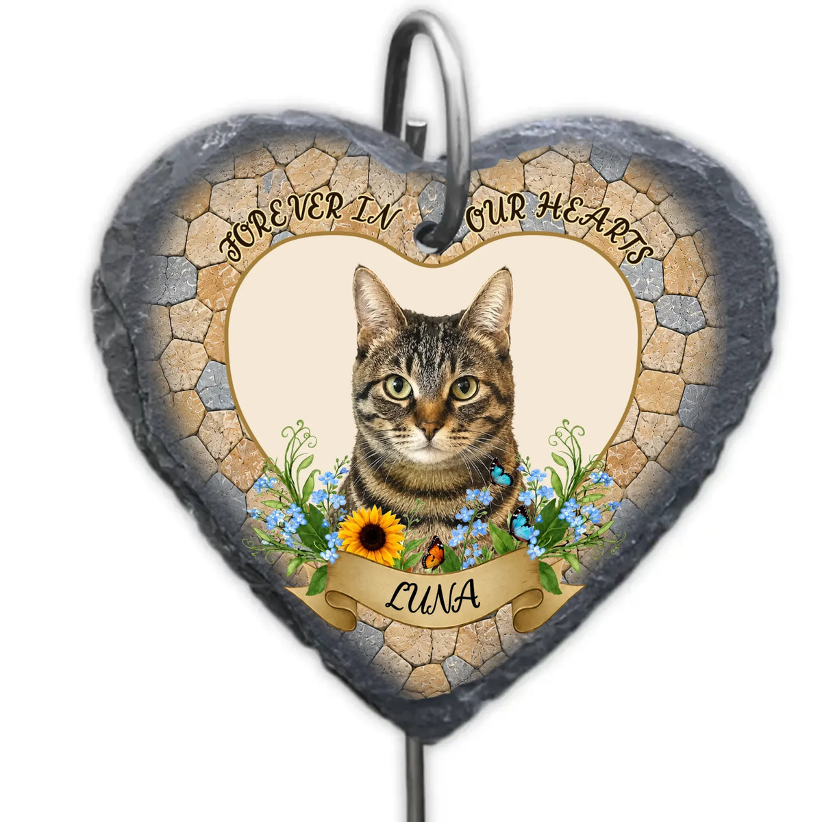 Forever In Our Heart Pet Photo - Personalized Garden Slate, Cat Dog Outdoor Decor, Pet Loss Remembrance Gift