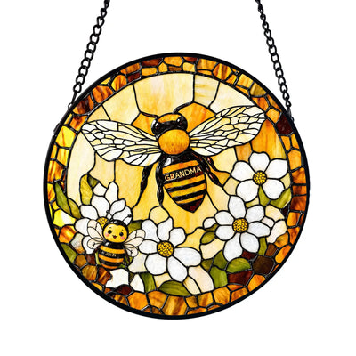 Grandma's Little Honey Bees - Personalized Window Stained Glass, Gift For Family, Grandma & Her Little Bees Home Decor